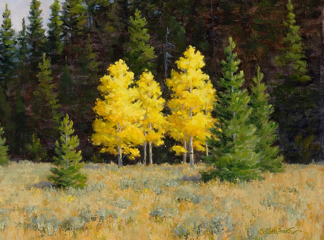 Aspen Sisters © by Sallie K. Smith, 24x30 oil painting Aspen Sisters oil painting