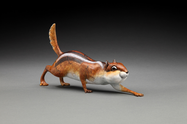 Garden Thief © by Joshua Tobey, Bronze sculpture - 5.25" H x 10.5" L x 2.5" W Solo - Bronze sculpture