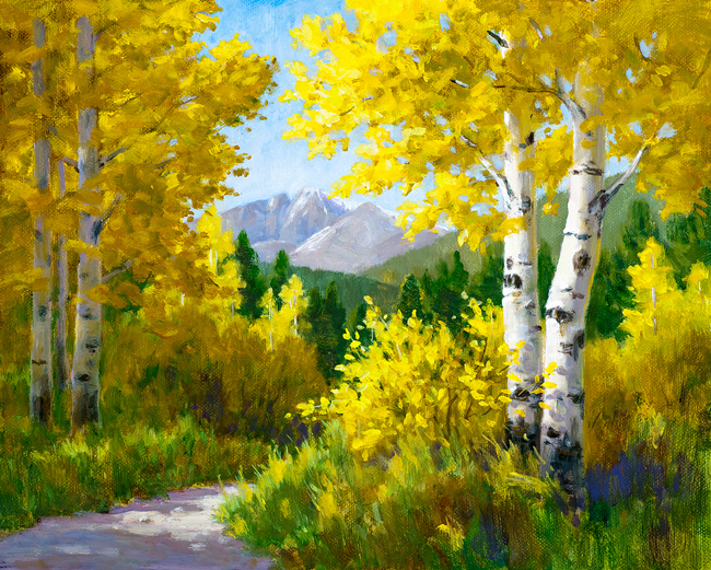 Through the Aspen © by Sallie K. Smith, 10x8 oil painting Through the Aspen, oil painting