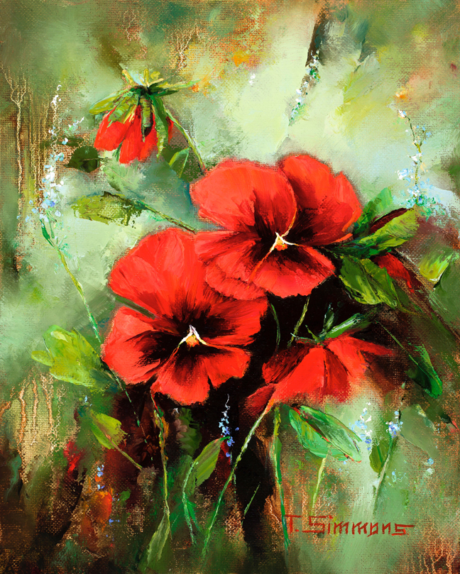 Pansies © by Tamara Simmons, 10x8 oil painting Pansies